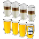 Creano Thermogläser doppelwandig 400ml „DG-SH“, 8er Set, große doppelwandige Gläser aus Borosilikatglas, Kaffeegläser, Teegläser, Latte Macchiato Gläser