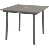 Outsunny Gartentisch Esstisch 4 Personen Schirmloch Terrassentisch Lattenrost HDPE Dunkelgrau Aluminium B/H/L: ca. 90x75x90 cm - dunkelgrau