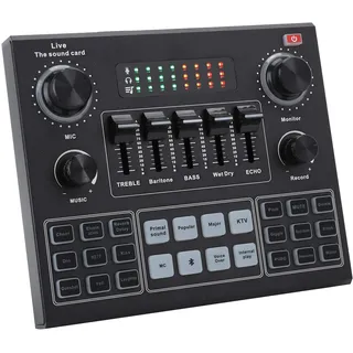 Garsent Bluetooth Soundkarte Stereo Audio Mixer, V9 Voice Changer Sound Mixer mit Effekten für Computerspiele Handy Live Broadcast