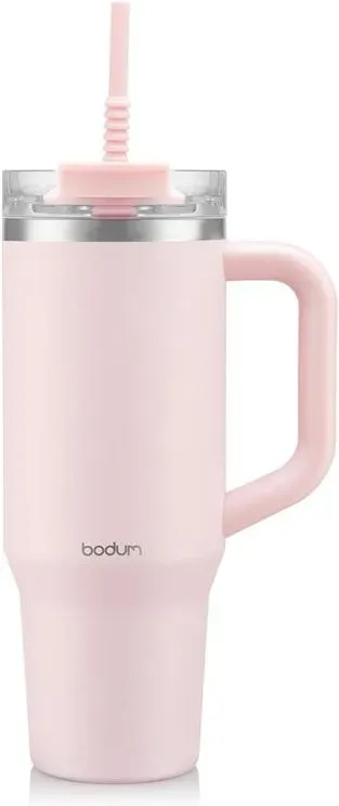 BODUM Reisebecher Tumbler 1,2 L Puderrosa - mit Strohhalm, Griff und Deckel