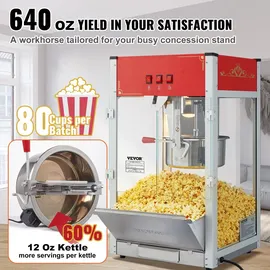 Vevor Popcornmaschine Popcornautomat Popcorngerät 1440 W Popcornmaschine, 12-oz-Kessel für 80 Tassen pro Ladung, Popcornmaschine für die Arbeits...