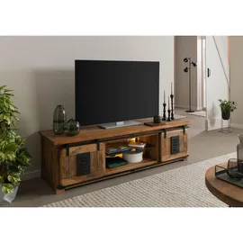 Massivmoebel24 Railway LUX TV-Board 180x55x50 cm Natur lackiert Holz