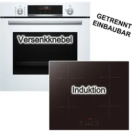 Bosch Backofen-Set weiß + PKM Induktionskochfeld Booster Touch Slider