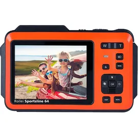 Rollei Sportsline 64 Selfie Unterwasserkamera Orange, k.A. opt. Zoom, 2.8 cm Rückseite, 2 Vorderseite