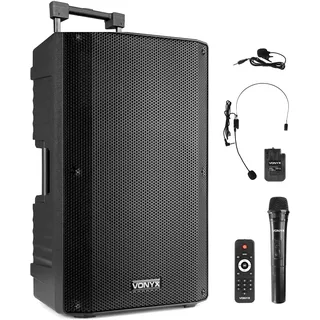 Vonyx VSA700-BP Partybox Bluetooth Lautsprecher Groß 1000W, 8 Std Akku, Headset und Mikrofon, Mobile PA Anlage Komplettset mit Fernbedienung - Mobile Musikbox Groß, USB, SD, MP3, Schwarz
