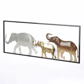 Casablanca modernes Design Wandrelief Savanne, Metall, Elefantenmotiv, glänzend, braun/goldfarben/grau, 25x61x2 cm