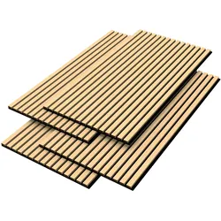DELUKE® 3D Akustikpaneele 4er Set - Holz Optik Paneele | Akustik Wandpaneele Akustikplatten für Wand Wohnzimmer Flur Küche Lamellenwand Eiche