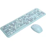 ciciglow Kabellose Tastatur und Maus-Kombination, Bunte Schreibmaschinentastatur mit Runder Taste und Nummernblock, 2,4 G USB Kawaii-Tastatur, Kompatibel mit Windows/Laptop/Computer(Blau)