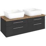 Doppel Waschbeckenschrank in dunkel Grau und Wildeiche Dekor 120 cm breit