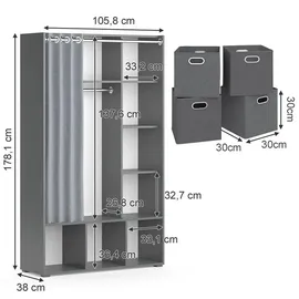 Vicco Kleiderschrank Luigi, Grau, 105.8 x 178.1 cm Mit Faltboxen (grau)