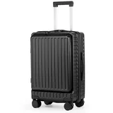 TAN.TOMI Handgepäckkoffer Business-Trolley für Flugzeug, PC Hartschalenkoffer mit Laptopfach, 4 Rollen, Reisetrolley Hartschalenkoffer mit TSA-Schloss schwarz 56 cm