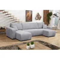 VENASI LUNA U-FORM Ecksofa mit Schlaffunktion und Bettkasten Sofa U Form Eckcouch Schlafsofa GRAU - Grau