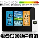 Digitale Wecker Wetterstation Funk Farbdisplay Thermometer Innen-Außensensor Uhr
