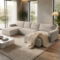BEAUTYSOFA | Ecksofa PARYS U - 390 cm, Ecksofas mit Schlaffunktion und Bettkasten, Modernes Schlafsofa in Hellbronze - Hellbraun