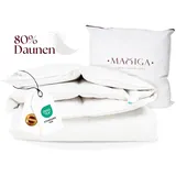 MAXIGA Winter Daunendecke 135x200, 80% Gänsedaunen & 20% kleine Daunenfederchen extra warm 2000g atmungsaktiv waschbar allergikerfreundlich - Weiß