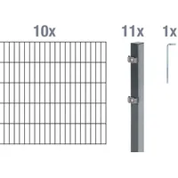 GAH Alberts Alberts Doppelstabmattenzaun-Komplettset | anthrazit | Höhe 120 cm Länge 20 m | Grau/Dunkelgrau