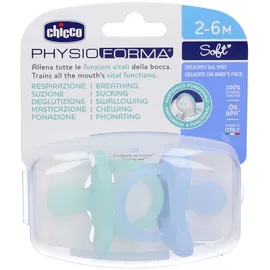 Chicco PhysioForma Silikon-Schnuller 2-6 Monate, 2 Stück, Schnuller-Set 2-6 Monate, unterstützt die physiologische Atmung und fördert die richtige Entwicklung des Mundes, hellblau