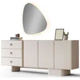JVmoebel Minimalistische Konsole mit Spiegel und LED-Beleuchtung 41 x 80 x 200 cm beige