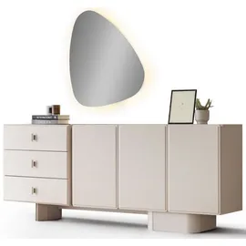 JVmoebel Minimalistische Konsole mit Spiegel und LED-Beleuchtung 41 x 80 x 200 cm beige