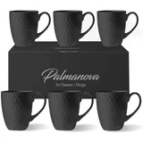 MiaMio – 6 x 400 ml – Kaffeetassen Set/Becher – Moderne Keramik Tasse Matt – Kaffeetasse groß – Palmanova Kollektion (Schwarz)