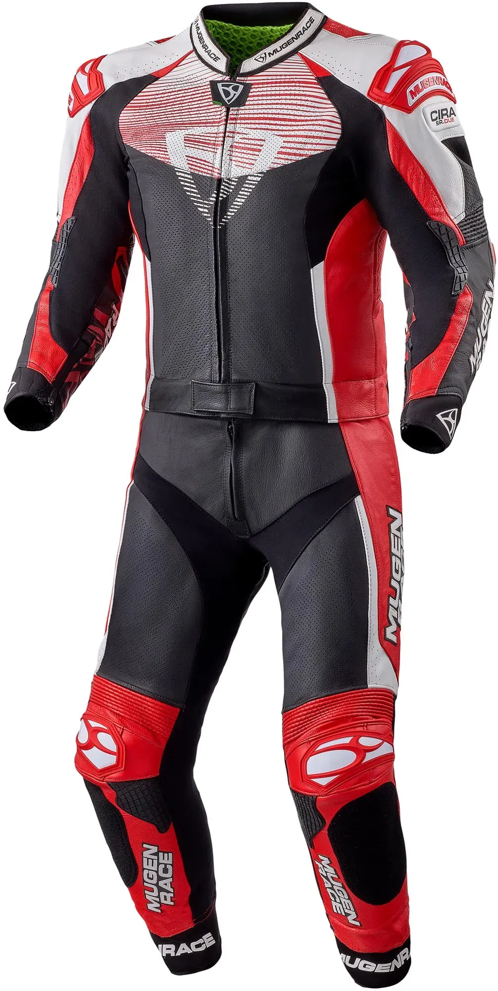 MUGENRACE Scorpion perforierte 2-Teiler Motorrad Lederkombi, schwarz-weiss-rot, Größe 52 für Männer