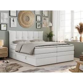 MKS Meble Boxspringbett 7-Zonen Taschenfederkernmatratze und Topper - PREMIUM-10-KING - 200x200cm - Weiß - H4 - Weiß