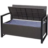 Mendler Poly-Rattan 2er Sitzbank HWC-F39, Gartenbank Truhenbank, Staufach Aufbewahrung Sitzkissen ~ grau-meliert, Kissen grau