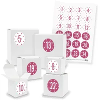 itenga Adventskalender 24x Geschenkbox Würfel Quader Weiß Zahlen Sterne Beere