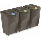 Spetebo XL Sortibox Mülleimer mit Deckel 3er Set - 35 L / steingrau - Müll Trennsystem Abfall Trenner stapelbar