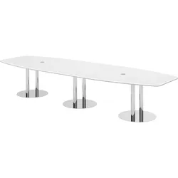 bümö Konferenztisch groß KT40 in Weiß Chromsäulen