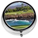 Hawaii Beach Golf Course Runde Pillendose: >> 5,1 x 5,1 x 1,8 cm Niedliche Mini-Reise-Medizin-Pillendose für Geldbörse, Tasche