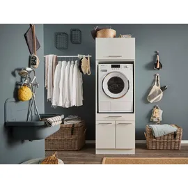 laundreezy Waschmaschinenschrank mit Schrankaufsatz, Weiß - Waschmaschinen-Überbauschrank TÜV-Zertifiziert mit viel Stauraum - 67,5 x 200 x 67,5 cm (B/H/T)