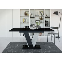 INOBA home Schwarz Hochglanz/Betonoptik Esstisch Ausziehbar B:120-160 cm H:75 cm T:90 cm - Modern Dining Table - Tisch für Esszimmer - Esszimmerti...