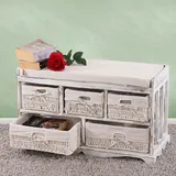 Mendler Kommode und Sitzbank mit 5 Schubladen, 45x77x36cm, Shabby-Look, Vintage - weiß