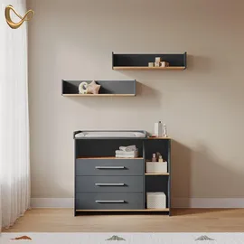 livinity® Wickelkommode Torino, Anthrazit/Goldkraft Eiche, mit 3 Schubladen