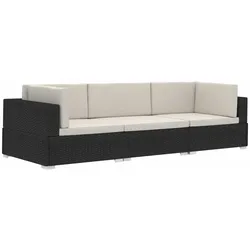 vidaXL 3-tlg. Garten-Sofagarnitur mit Auflagen Poly Rattan Schwarz