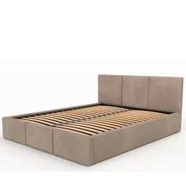 Muralo Polsterbett Stoffbett Bett mit Bettkasten und Gasdruckfeder mit Polsterkopfteil Bett 120x200 Bett mit Stauraum Beige