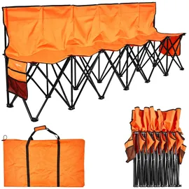 Vevor tragbare Mannschaftsbank Sitzbank Campingbank (6 Personen) mit Seitentaschen & Tragetasche, Klappbank mit Rückenlehne, Seitenbank Sportbank für Fußball Baseball Outdoor-Aktivitäten Orange