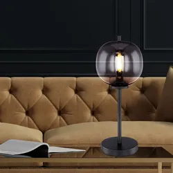 Design Tisch Lampe Lese Büro Leuchte Beleuchtung schwarz-rauch Glas-Kugel Flur