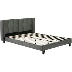 Merax Polsterbett 140x200 Ohrform Doppelbett aus Samt mit Kopfteil & Lattenrost Grau