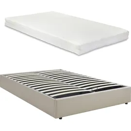 [en.casa] Polsterbett Nola mit Matratze 140x200 cm Leinen Beige [en.casa] Bett, 140 x 200