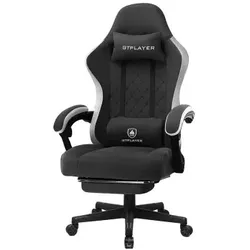 GTPLAYER Gaming Stuhl Ergonomischer mit Stoffoberfläche Federsitzkissen und Fußstütze Schwarz 10 cm Gasdruckfeder für einfaches Einstellen