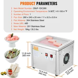 Vevor Maschine für frittierte Eisrollen, 28 x 24 x 2 cm Pfanne zum Frittieren von Eis, Eismaschine mit Kompressor und 2 Schabern, zur Herstellung von Eis, Gefrorenem Joghurt und Eisrollen