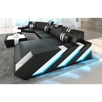 Sofa Dreams Wohnlandschaft Ledercouch Sofa Leder Apollonia C Form Ledersofa, Couch, mit LED, wahlweise mit Bettfunktion als Schlafsofa, Designersofa schwarz