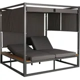 Mendler Aluminium Lounge-Gartenliege HWC-M63, XL Sonnenliege Bali-Liege Doppelliege Outdoor-Bett, 10cm-Polster - dunkelgrau