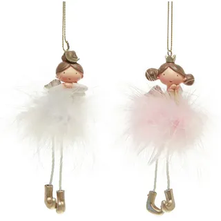 Kaemingk Christbaumschmuck Dekofigur Engel Prinzessin Baumschmuck Weiß Rosa 12cm 2er Set, 2 Stück weiß