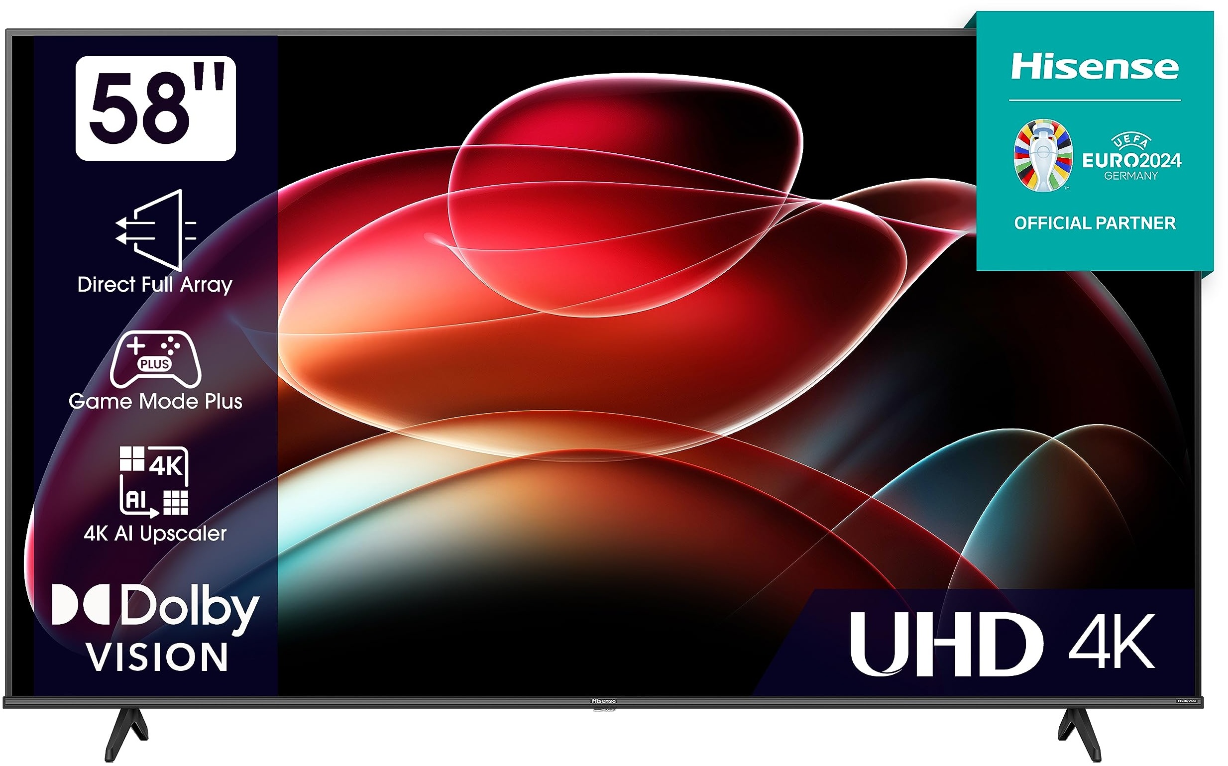 Hisense 58E6KT 146cm (58 Zoll) Fernseher, 4K UHD, Smart TV, HDR, Dolby Vision, Triple Tuner DVB-C/S/ S2/ T/ T2, Frameless, Bluetooth, WiFi, Alexa Built-In, DTS Virtual X, Hotel Mode, Schwarz [2023]