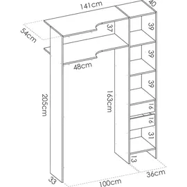 vente-unique Eckkleiderschrank Kleiderschranksystem - B. 164/234 cm - Weiß & Grau - DORIAN