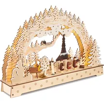 Brubaker 3D Lichterbogen - LED Schwibbogen - Sternsinger - LED-Beleuchtung mit Batterie und Kabel - Holz Natur - 27 x 40 x 7,5 cm - Handbemalt - Hellbraun/Naturbelassen