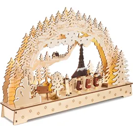 Brubaker 3D Lichterbogen - LED Schwibbogen - Sternsinger - LED-Beleuchtung mit Batterie und Kabel - Holz Natur - 27 x 40 x 7,5 cm - Handbemalt - Hellbraun/Naturbelassen